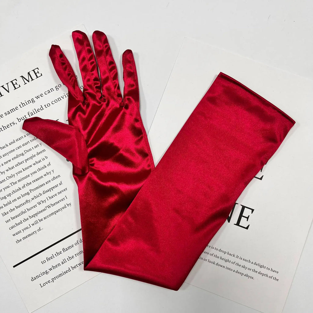 vm22 1 Pair Wedding Bride Gloves Black Covers Arms White Long Satin Elegant Women Evening Party Finger Mitten Gants Mariage