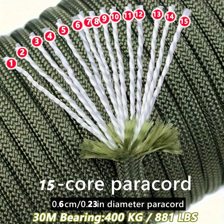 15 Strand Core Cord Lanyard Rope 6mm-10/30 Meters,Durable Nylon,Multi-Functional for Camping, DIY Making,and Outdoor Accessories