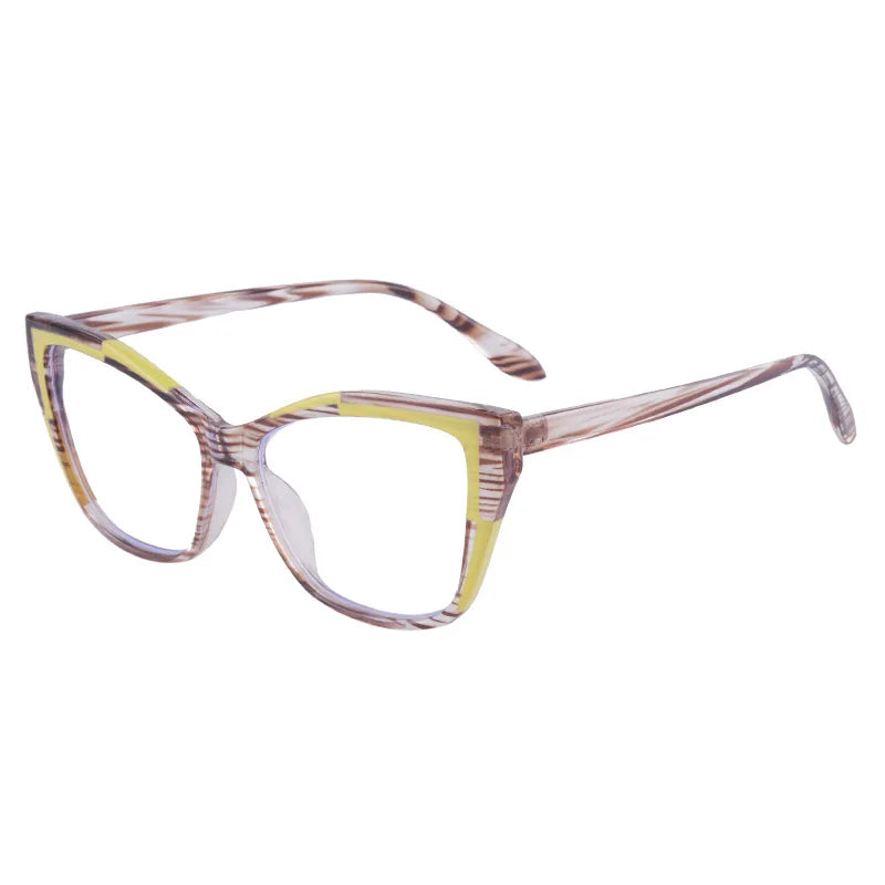 Vintage Contrast Cat Eye Glasses, Trendy Viral Style, Versatile For Commute, Blue Light Blocking Non-Prescription Eyewear 869