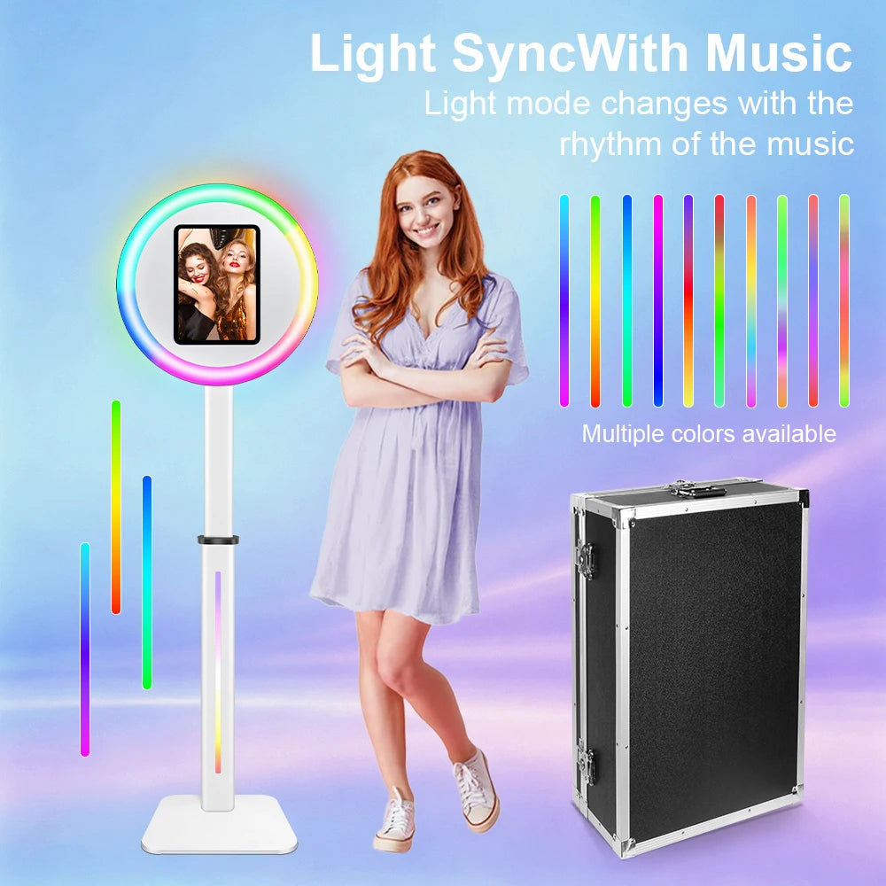 Adjustable Height Photo Booth with RGB Light for 10.5/11/12.9 Inch IPad Aluminum Alloy Professional Ipad Photobooth Kit for Wedding Birthday Party Photography Props