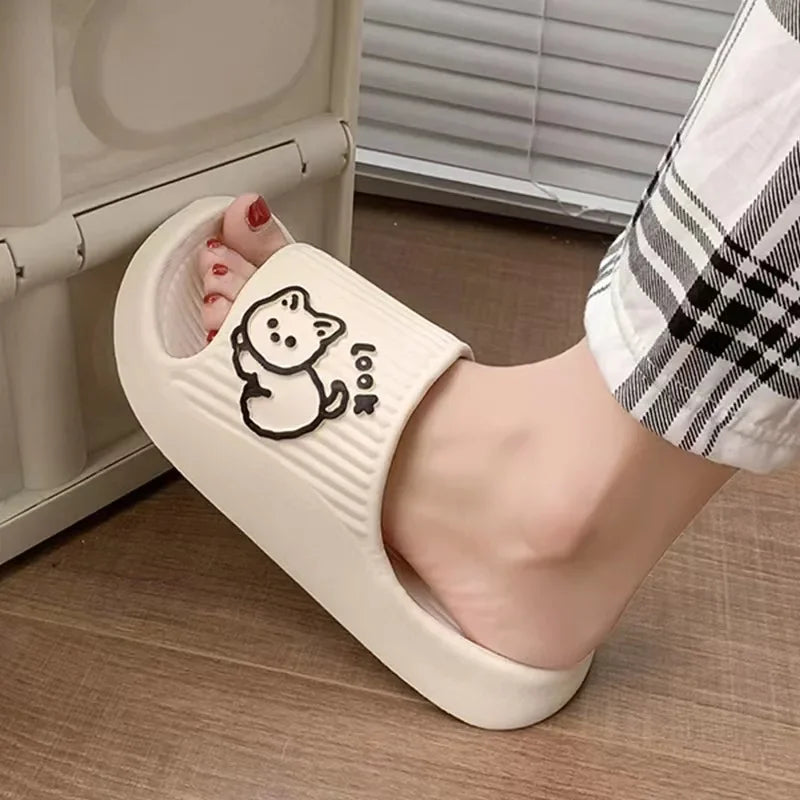 Women Slippers Bath Thick Platform Non-Slip Home Cat Cartoon Flip Flops 2023 Summer Beach Sandals Ladies Slides Indoor Shoes