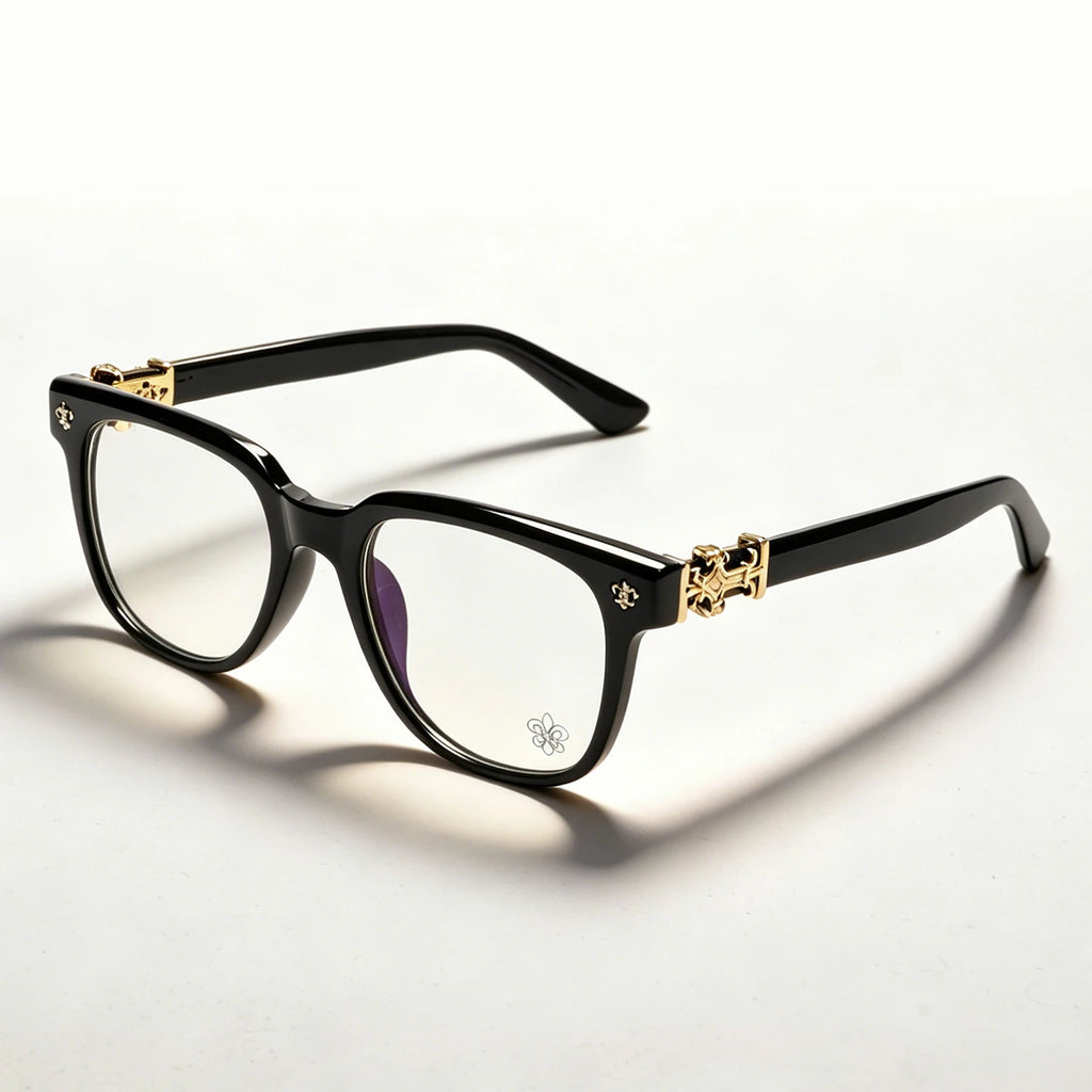 Unisex Square Anti Blue Light Glasses UV400 Gold Cross Hinge Black Clear Frame Computer Anti-Fatigue Eyeglasses