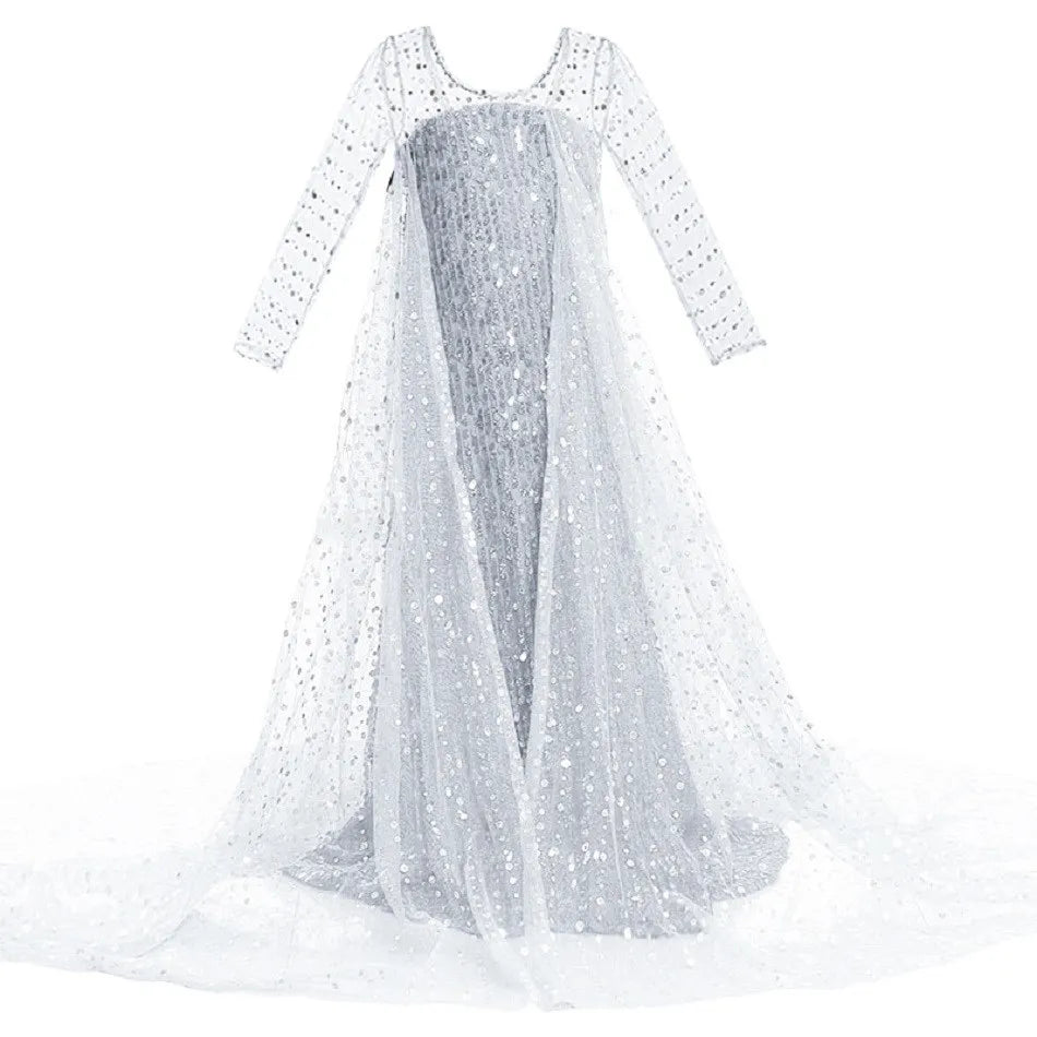 Children Princess Fancy Costume Elsa Party Carnival White Dress Up for Girl Christmas Birthday Cosplay Belle Snowflake Vestidoes