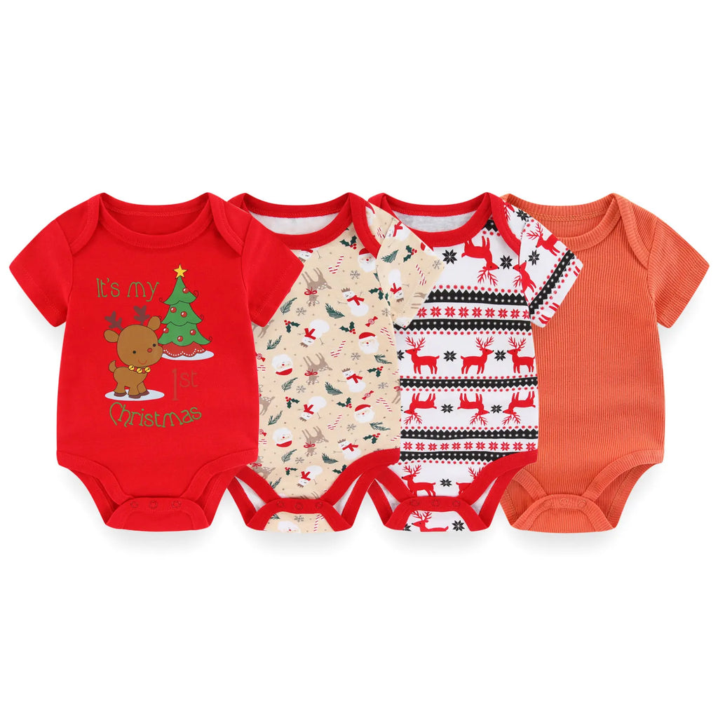 Kiddiezoom 3/4 Pcs/Lot Four Seasons Unisex Cartoon Newborn Boy Girl Bodysuits Soft Cute Infant Onesies Clothes Baby Shower Gift