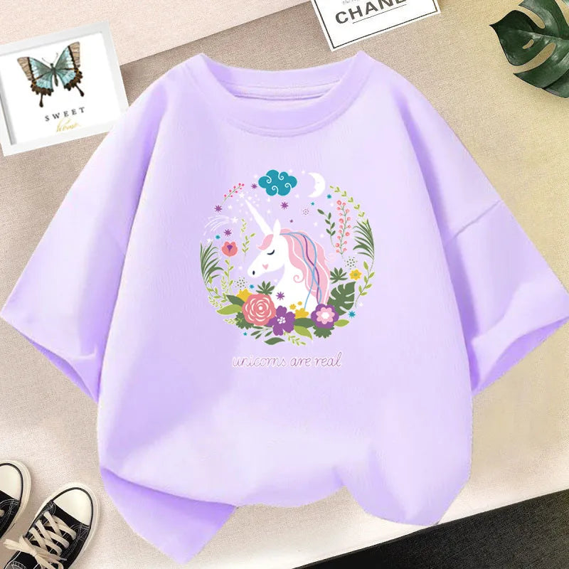 Girls Clothes 2024 Summer Fashion T-Shirt Fun And Cute Cat Kitten Print Short-Sleeved Tops Children Summer Clothes