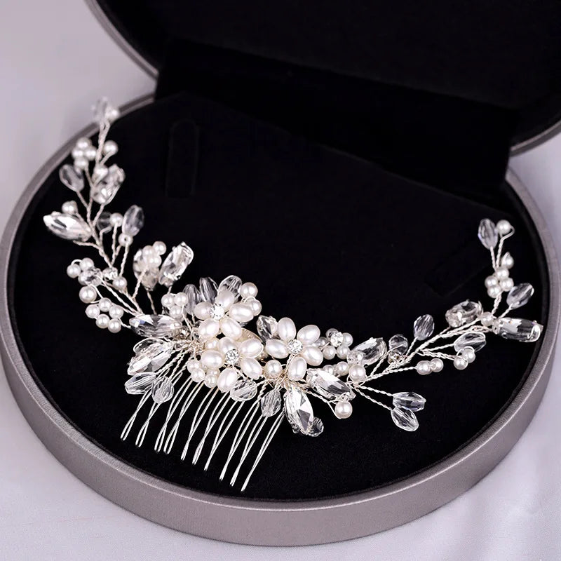 Wedding Crystal Pearls Hair Combs Handmade Hair Jewelry Bridal Headpiece Girls Headdress Women Hairpins Elegant Women Tiara