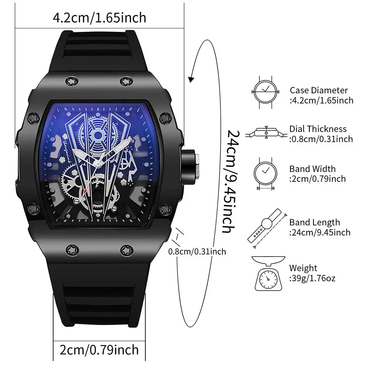 1/2PCS Fashion Men Watches Luxury Large Dial Quartz Watch Casual Silicone Band Men's Sports Watches Reloj Hombre（Without Box）