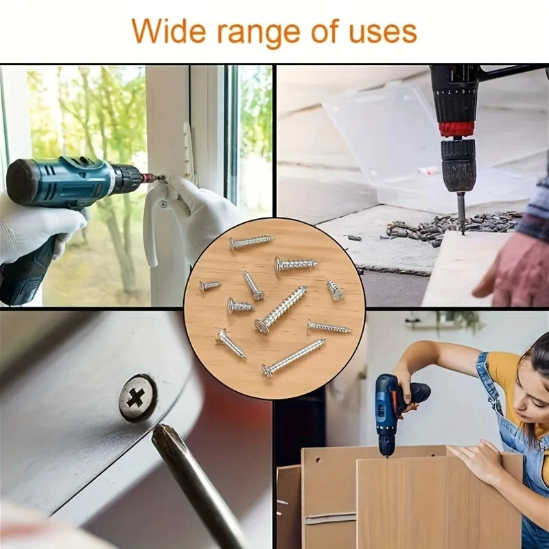 240-Piece Self-Tapping Wood Screw Set Box 8 Sizes M2 Flat Metal Screws Classification Kit for Home Improvement