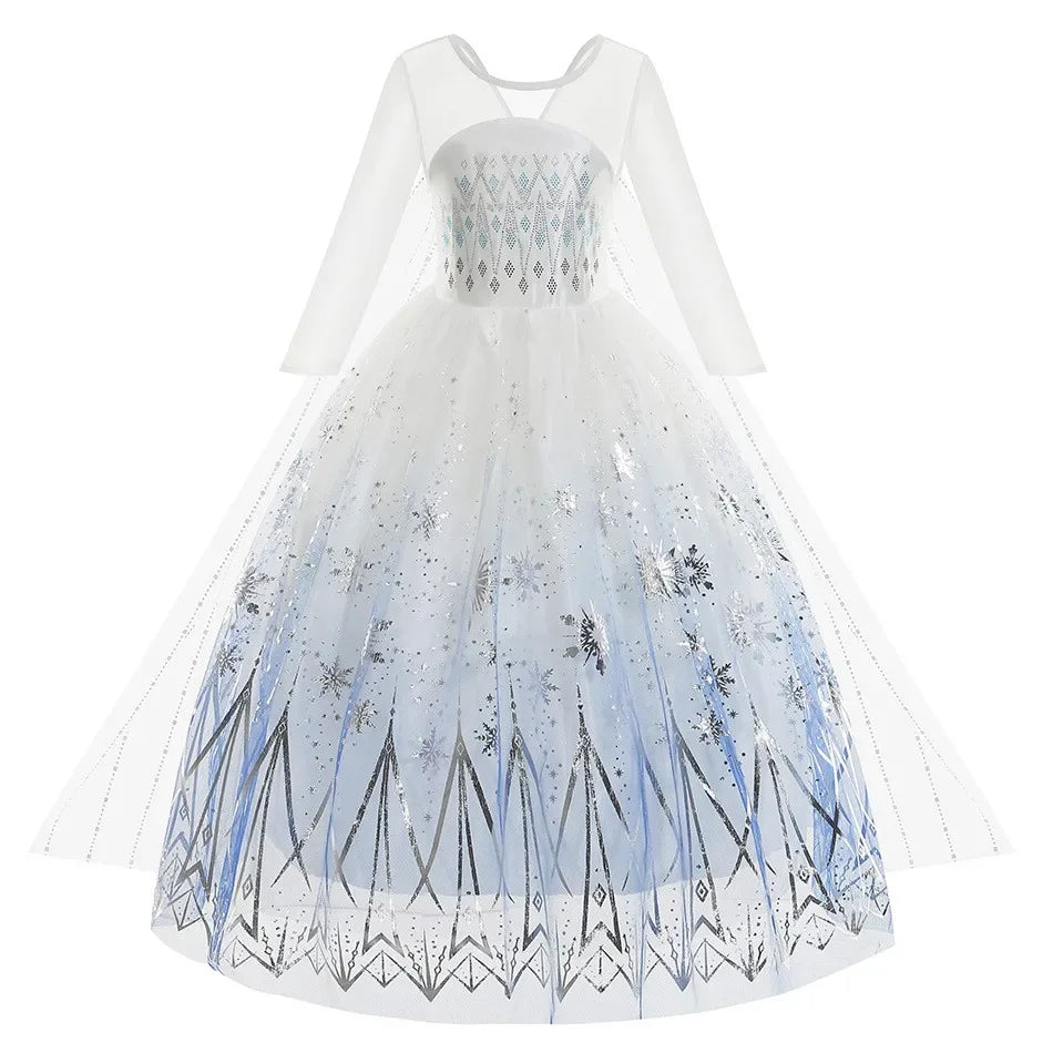 Children Carnival White Elsa Cosplay Dress Girls Elegant Princess Costume Kids Halloween Birthday Party Clothes