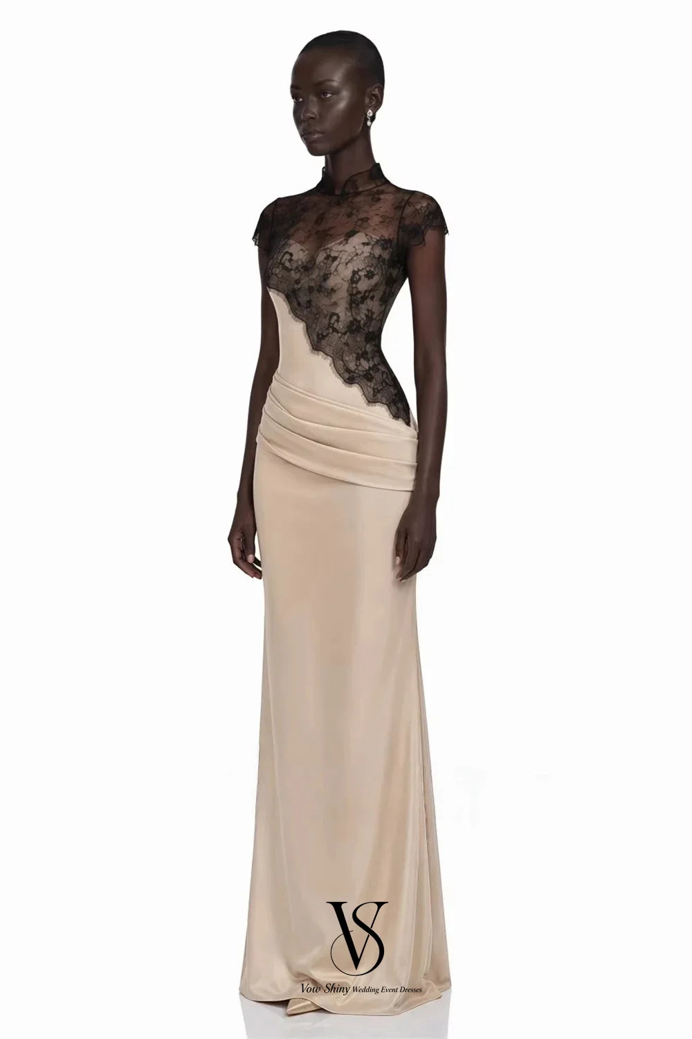 Vow Shiny Modern Lace Mermaid Formal Evening Gown High Neck Floor-Length Prom Gown Elegant Reception Dress שמלת ערב Customized