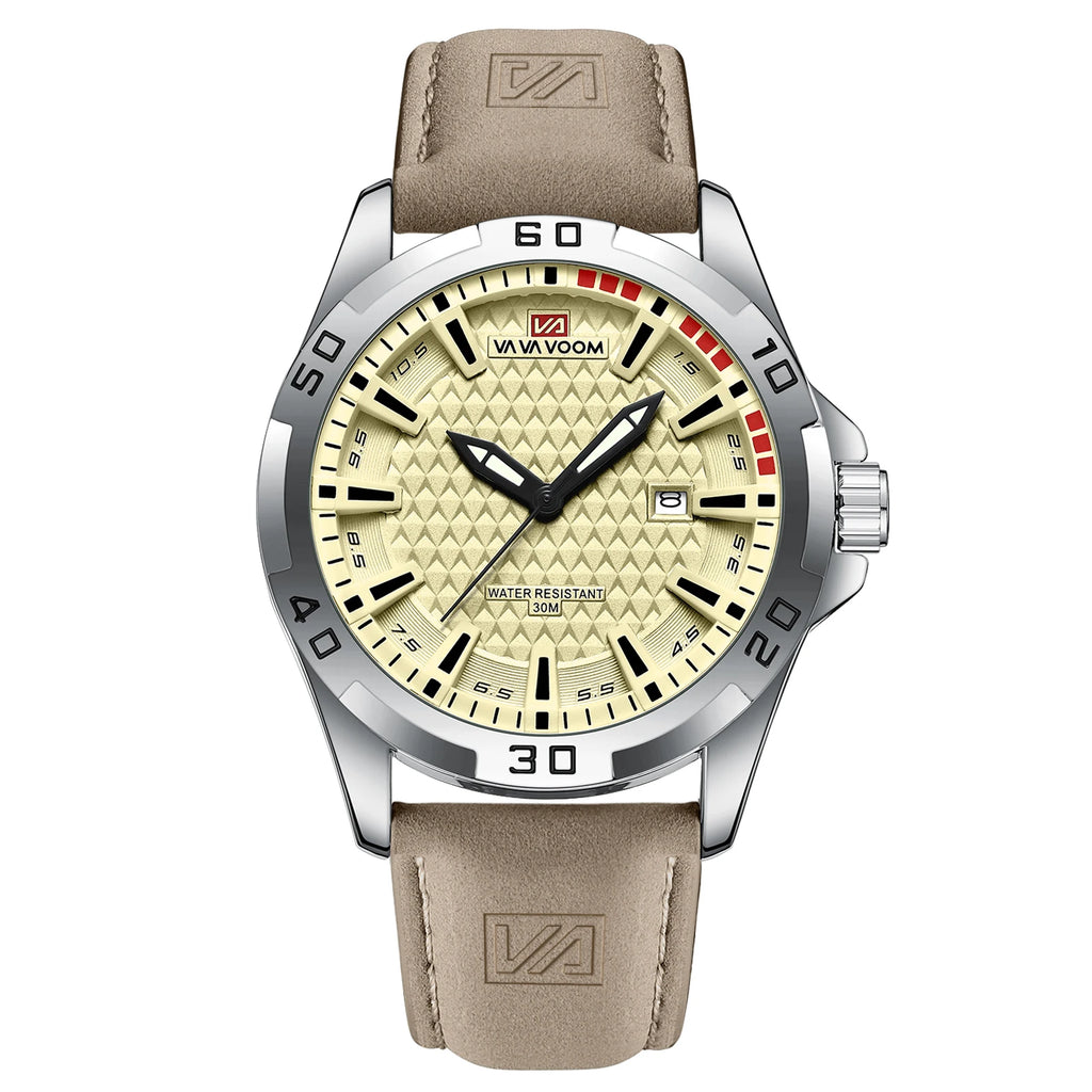 VA VA VOOM Men Casual Sport Military Quartz Calendar Wrist Watch for Man Business Leather Waterproof Male Clock Relogio Masculin