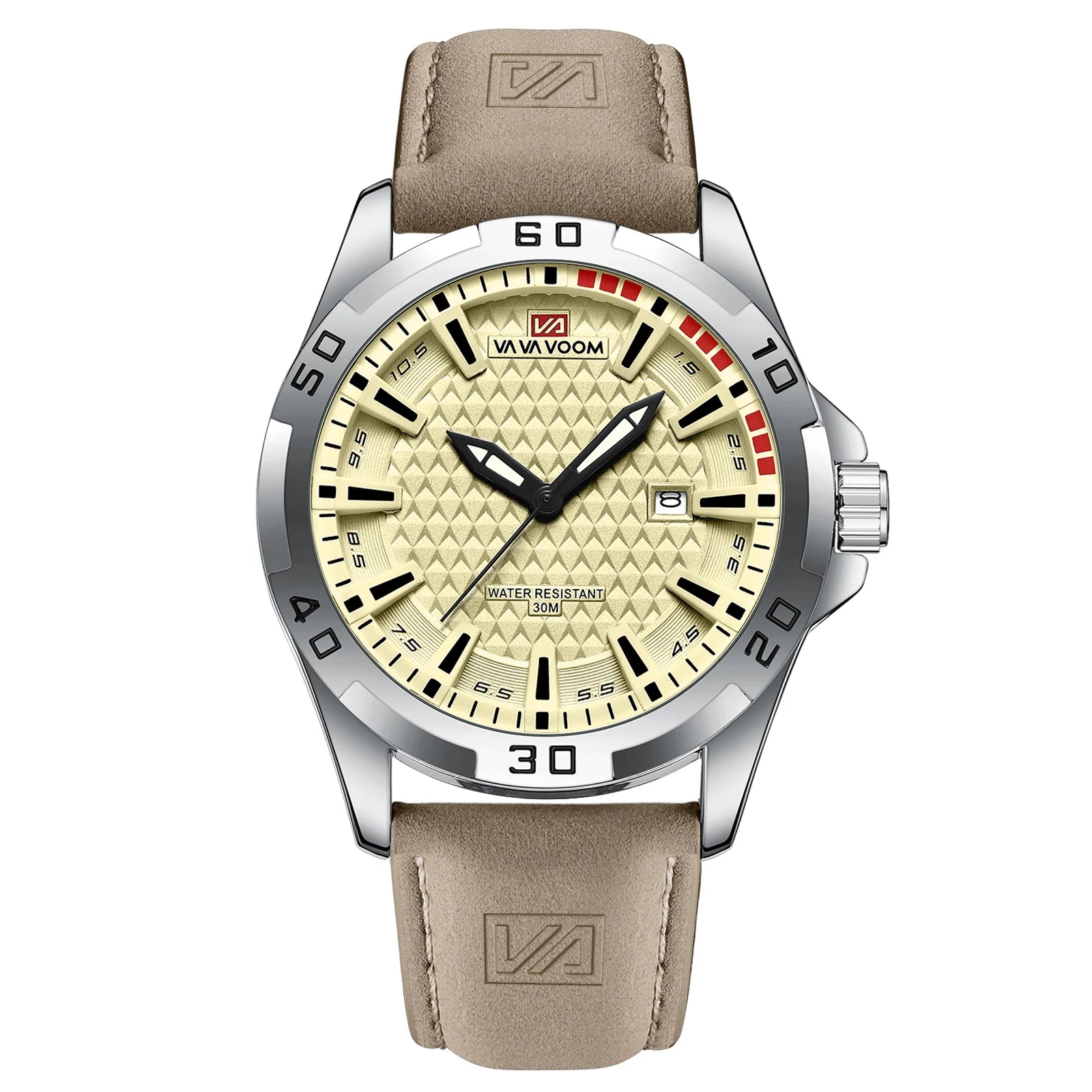 VA VA VOOM Men Casual Sport Military Quartz Calendar Wrist Watch for Man Business Leather Waterproof Male Clock Relogio Masculin