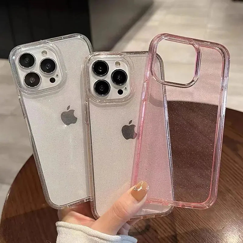 Luxury Bling Glitter Clear Phone Case For iPhone 11 12 13 14 15 16 17 18 Pro XS Max Mini Plus Shockproof Soft Transparent Cover