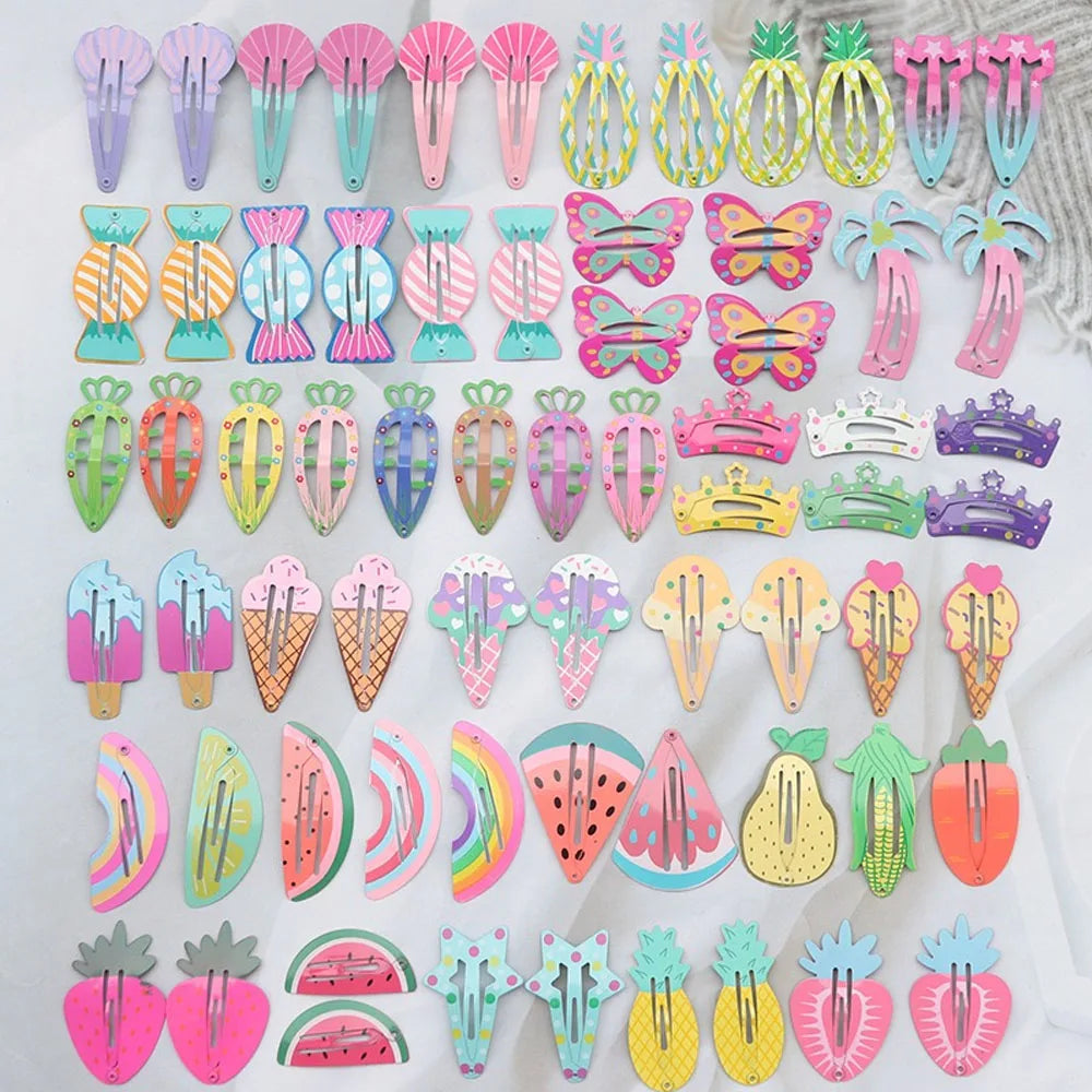 Korean Style Women Hair Accessories Cartoon BB Hair Clip Flower Hairclip Cute Headdress Print Alloy Hairpins for Girls
