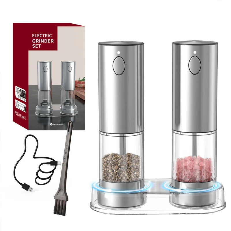 1pc/2pcs MINI USB Rechargeable Automatic Pepper Grinder Adjustable Coarseness Salt And Pepper Mill for Kitchen Spice Grinder