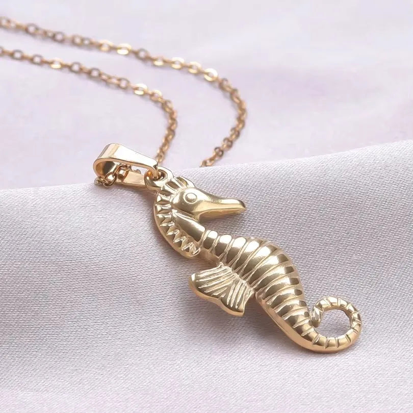 1Pc Stainless Steel Summer Sea Animal Aesthetic Women Grunge Necklaces Cute Ocean Hippocampus Seahorse Pendant Collares Jewelry