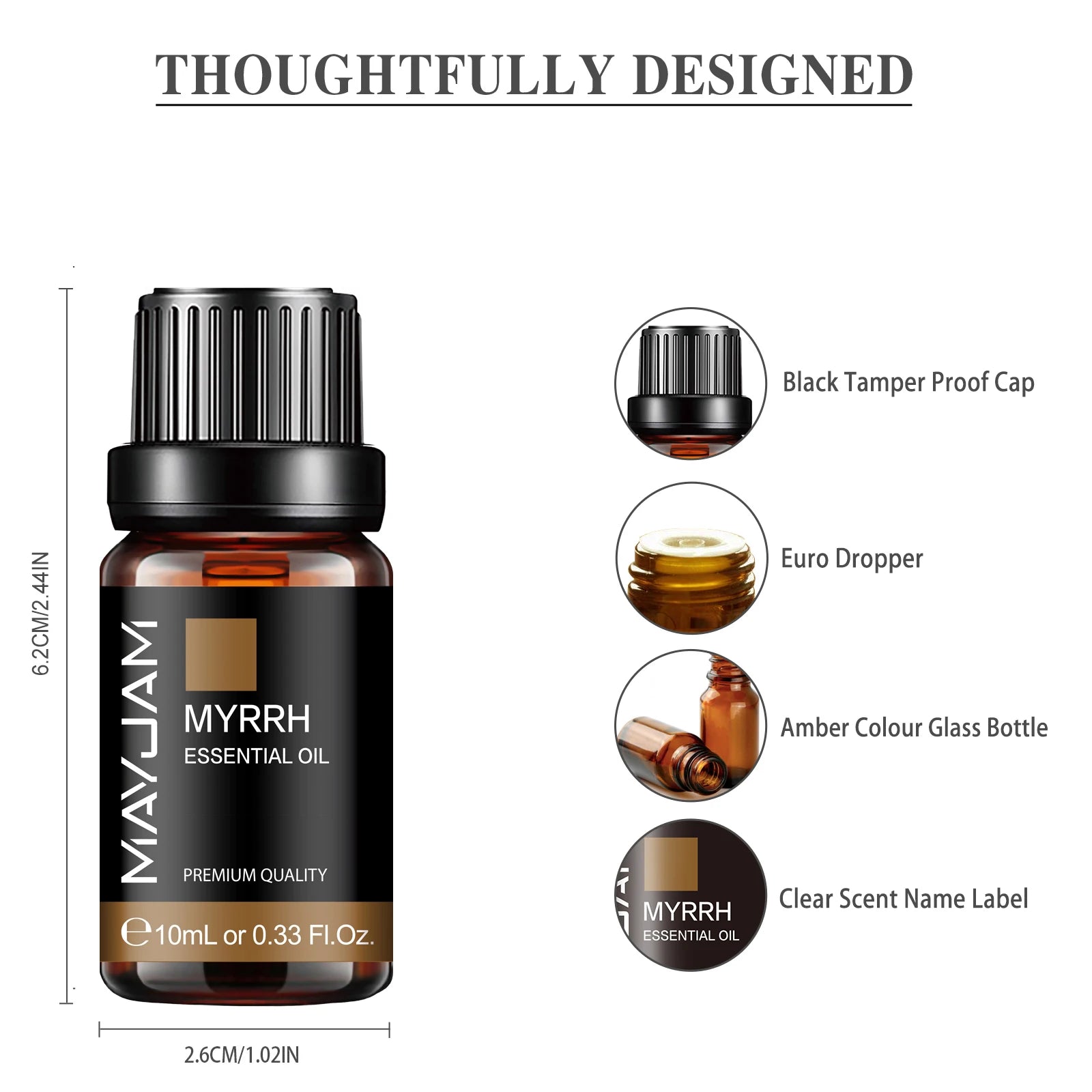 MAYJAM 10ML Myrrh Camphor Thyme Vetiver Cypress Cajeput Essential Oil For Humidifier Diffuser Burner Making Scented Candle