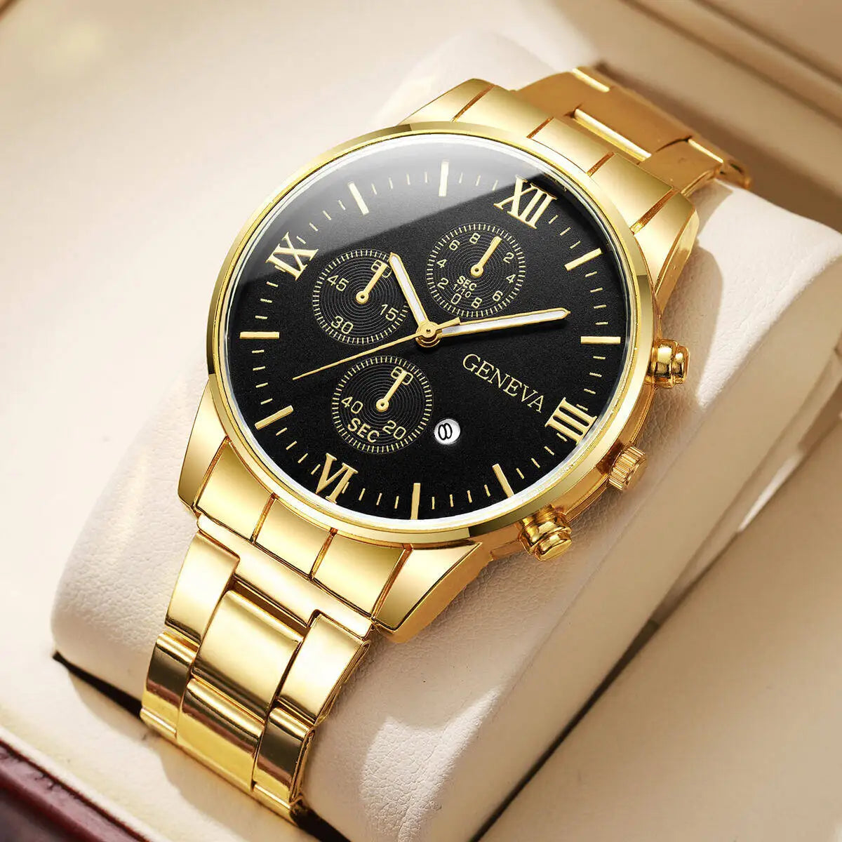 Fashion Men Business Watches Roma Dial Date Calendar Quartz Watch Reloj Hombre（Without Box）