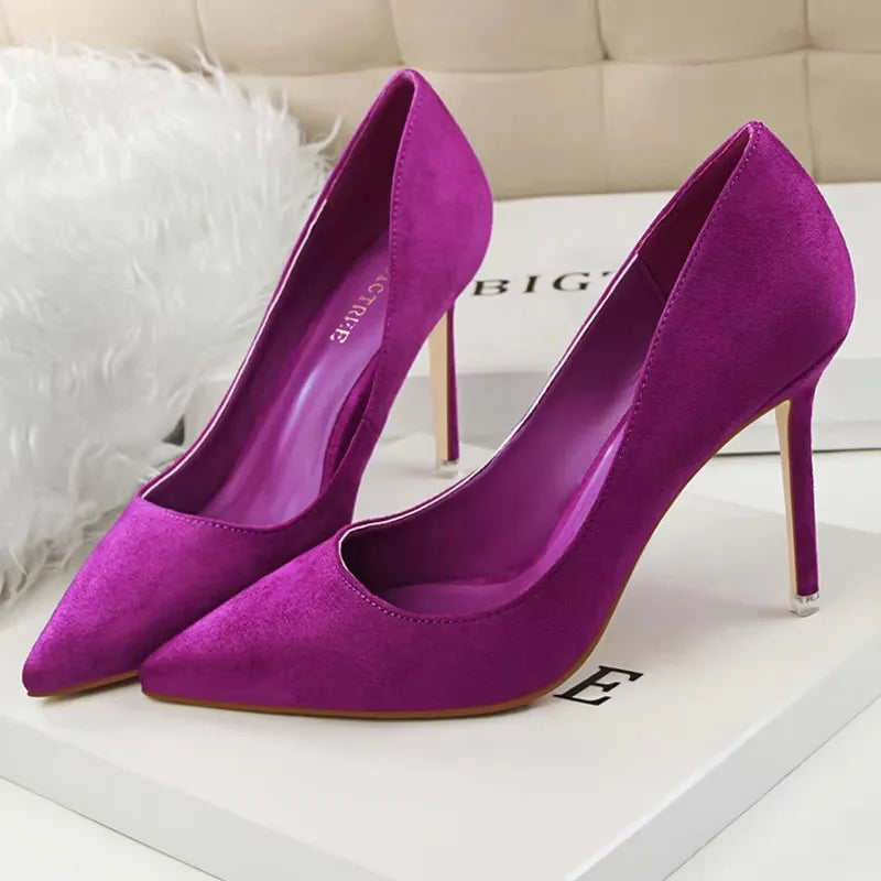 BIGTREE Shoes Women 9 Cm Heels Suede Woman Pumps Pointed Toe High Heels Stiletto Party Shoes Fashion Wedding Shoes Large Size 43