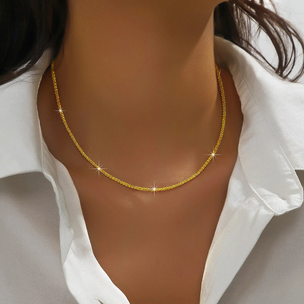 LUXUKISSKIDS 10PCS Shiny Solid Chains Elegant Necklaces for Woman Sparkling Cauliflower Clavicle Choker Simple Wholesale Jewelry