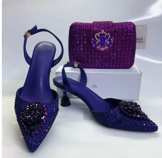 INSIGHTLINK Wine Color Rhinestone high heel shoes And Bag Fashion Style Pointed-Toe Shoes For Women Luxury Wedding Party Sandals
