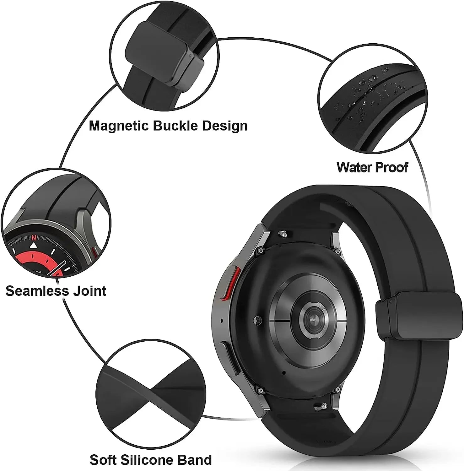 Original Silicone Band for Samsung Watch 7 6 5 4 Classic Strap 47mm 43mm 44mm 40mm Magnetic Buckle For Galaxy Watch 5 Pro 45mm