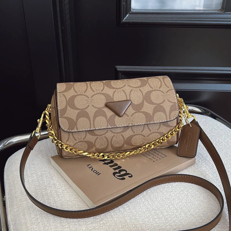 Vintage Printed Women Underarm Bag Fashion Chain Shoulder Purse Casual Crossbody Handbag Versatile Daily Commuter Ladies Bag