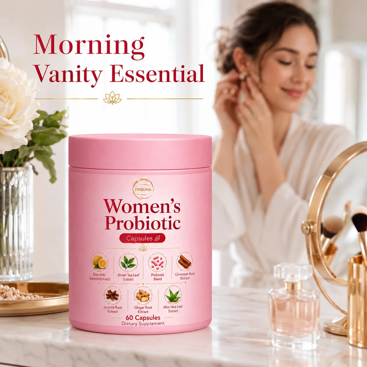 60-Capsule Women's Probiotic Capsules, Daily Nutritional Supplement Formula, Compound Probiotic Capsules for Intimate Care of Women, Formulated with Plant Extracts Combined with Complex Probiotics, Gentle Formula
