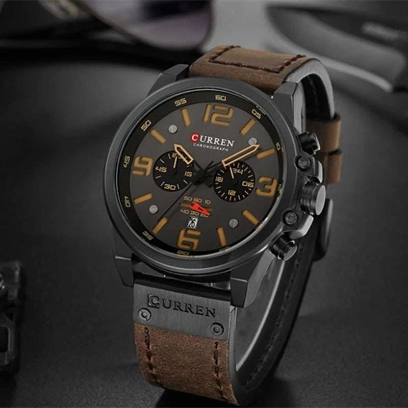 CURREN 8314 Men's Business Leather Strap Quartz Wristwatch, Waterproof Calendar Casual 6-Hand Quartz Watch