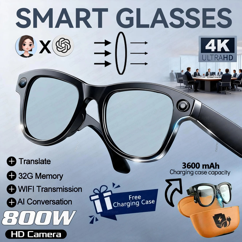 World Premiere 2026 Smart AI Glasses 4K HD 800W Pixel Camera Photos&Videos 3600mAh Battery 120+Translation 32GB Music Sunglasses