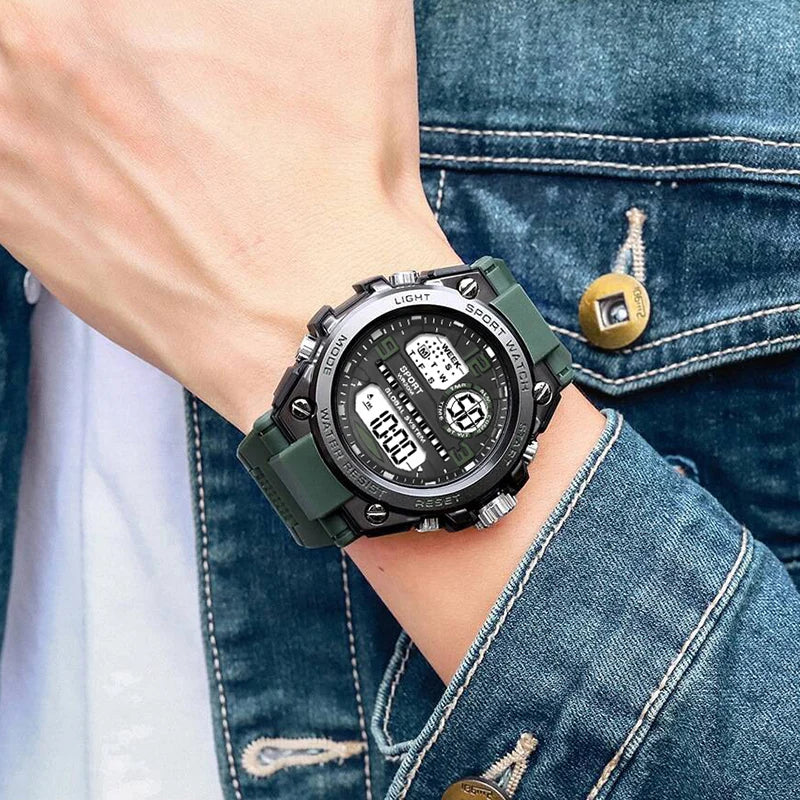 Black Sports Watch for Kids Students Men's Multifunction LED Digital Watch Waterproof Luminous Alarm Clock Electronic Watches