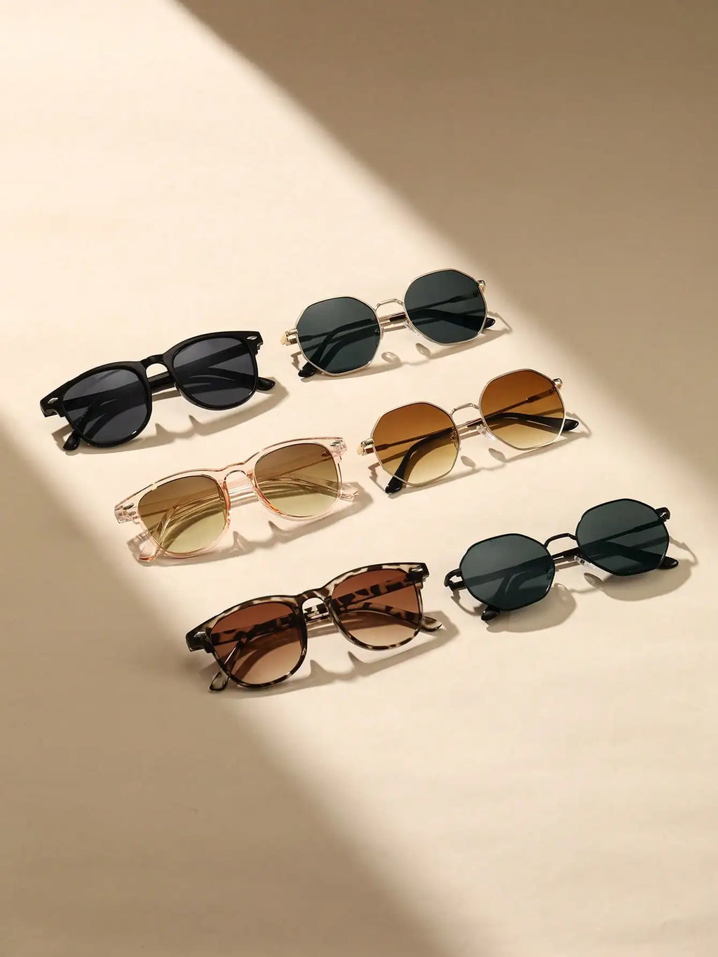 6PCS Unisex Geometric Plastic&Metal Frame Fashion Sunglasses For Outdoor Hiking Travel