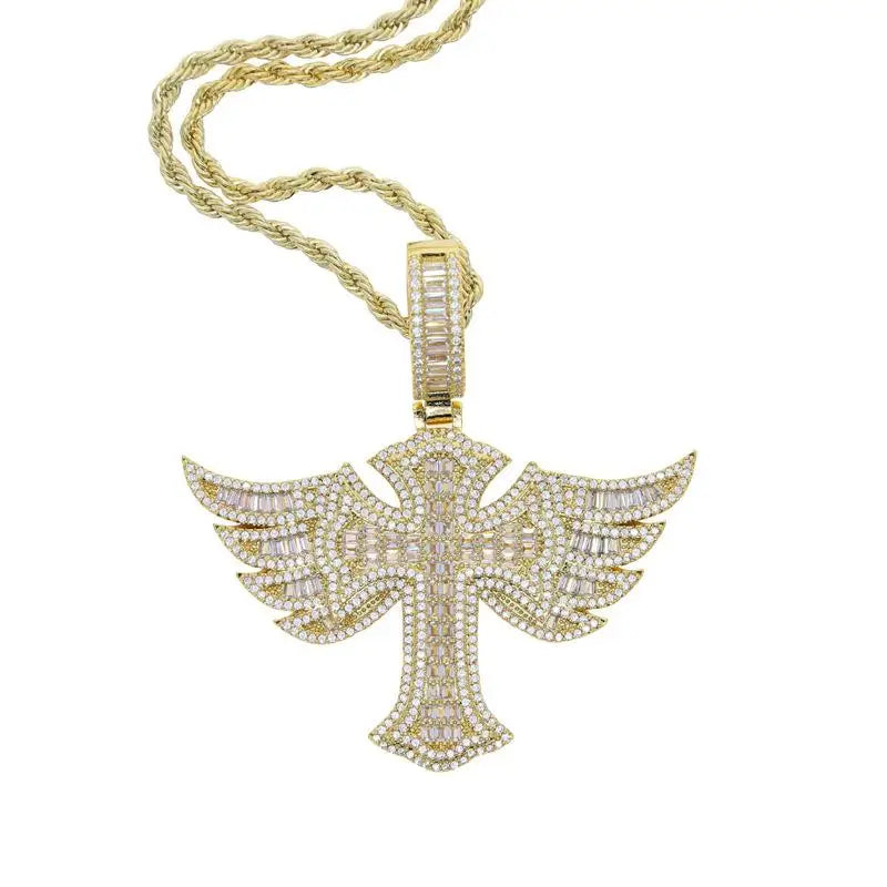 Men's Personality Is Cool, Ha's New Large Wing Pendant,  Copper Inlaid Zircon Fashionable Street Necklace Trend