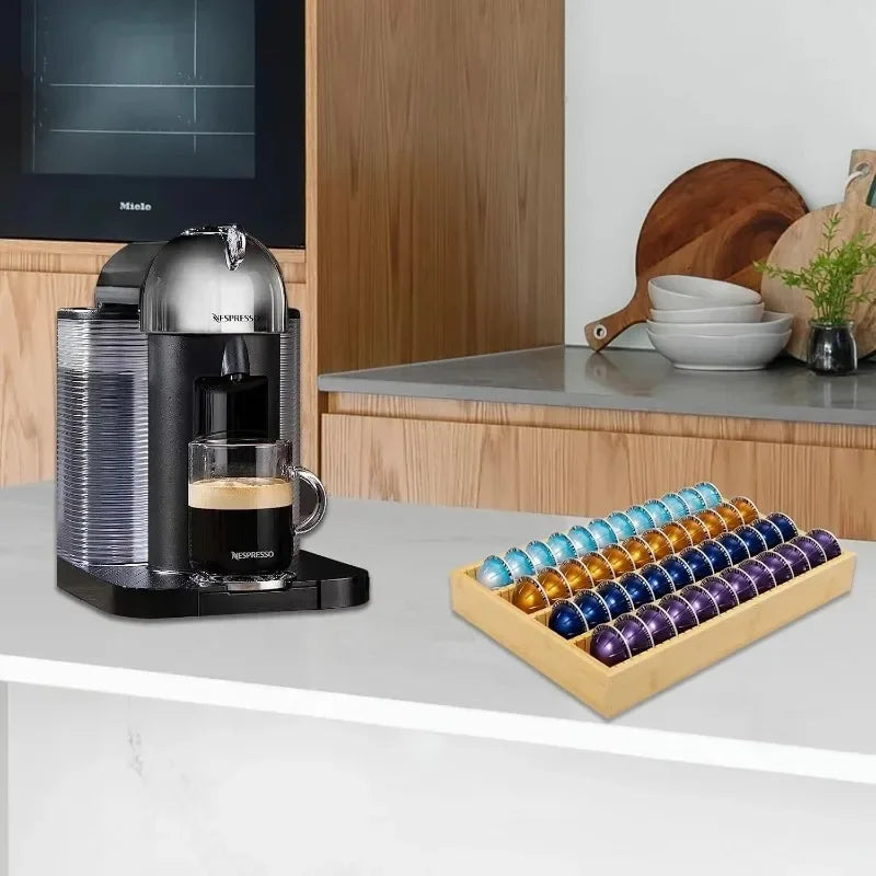 1Pc Bamboo Coffee Pod Holder Drawer Insert for Counter Compatible with Nespresso Vertuo Capsules