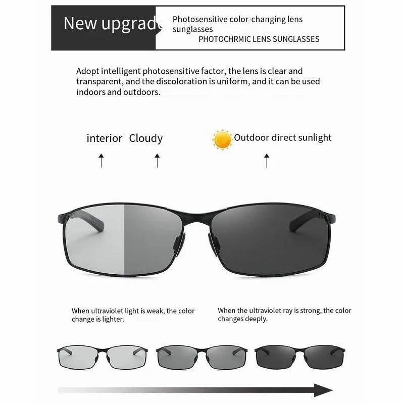 Rectangle Metail Frame Polarized Sunglasses Men Brand Designer Color Changing Sun Glasses Driving Oculos De Sol UV400