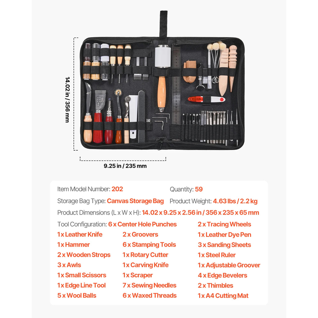 SucceBuy 38/59/61/72/92PCs Leather Working Tools Kit Leather Craft Tools Storage Bag Engraving Punching Sewing Stamping Tools