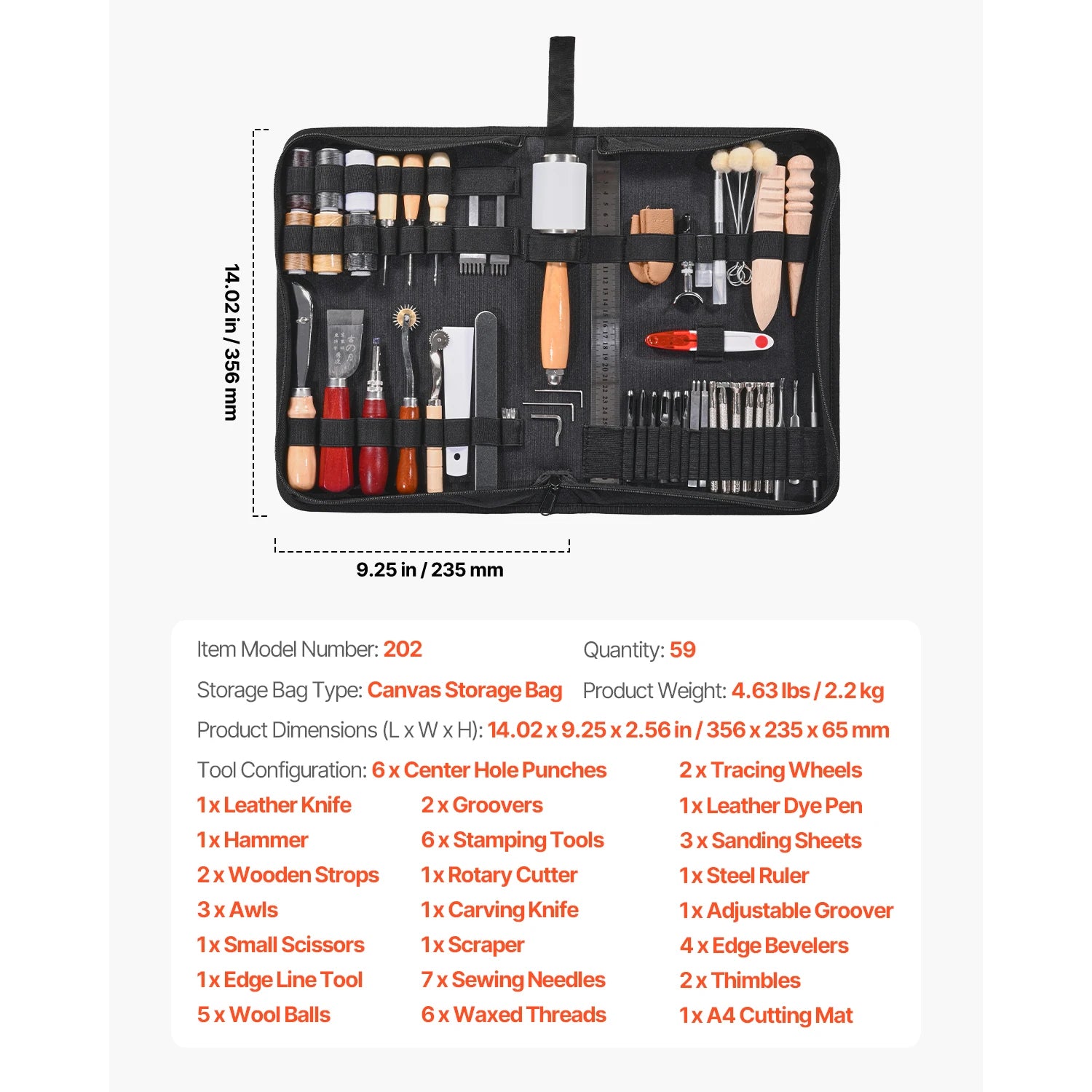 SucceBuy 38/59/61/72/92PCs Leather Working Tools Kit Leather Craft Tools Storage Bag Engraving Punching Sewing Stamping Tools