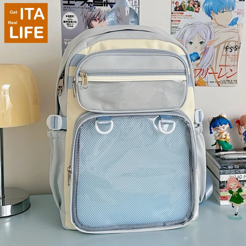 Italife Big Anime Pink Ita Backpack with Insert Plate Women Large Kawaii Yellow Itabag Dual Clear Pockets for Pin Display H260