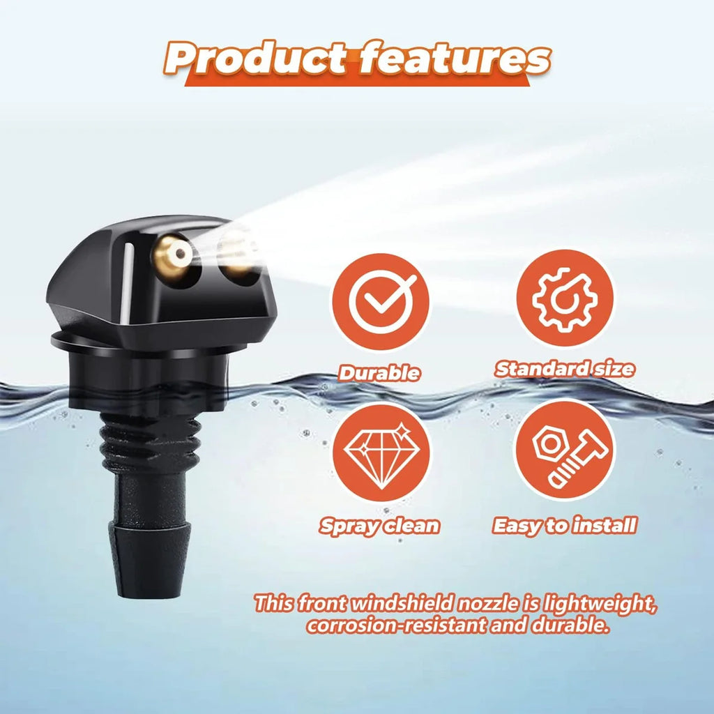 2PCS Front Hood Windshield Cleaning Nozzle Straight Column Truck Car Engine Hood Hole Dual Port Nozzle Compatible With Most