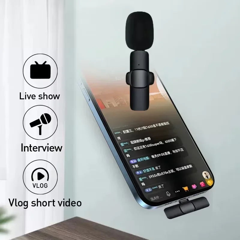 KEBIDUMEI 2.4G Wireless Lavalier Microphone Portable Audio Video Recording for iPhone Android Live Broadcast Gaming Phone