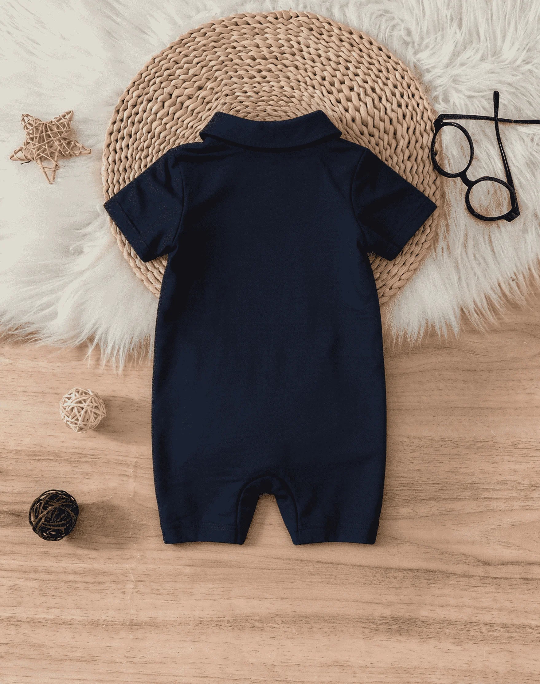 Baby Boys Summer Short Romper, Striped/Navy Sleeveless Polo Collar Jumpsuit, Casual Infant One-Piece Outfit 0-24M
