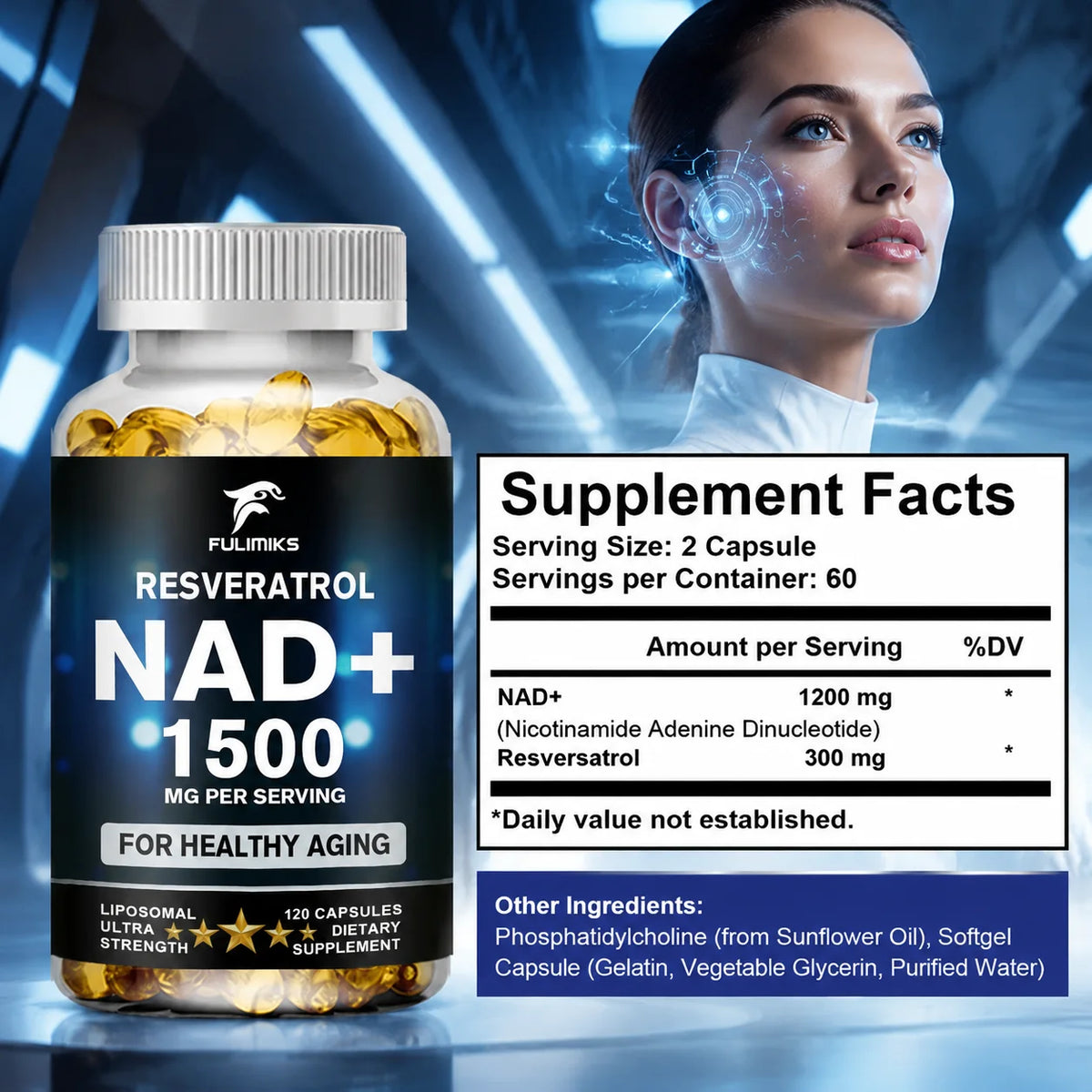 Ergothioneine & NAD+ 1500mg 2-in-1 Supplement Set, with Spermidine, Fisetin & Resveratrol, Support Cellular Energy Production, Maintain Healthy Aging, for Men & Women