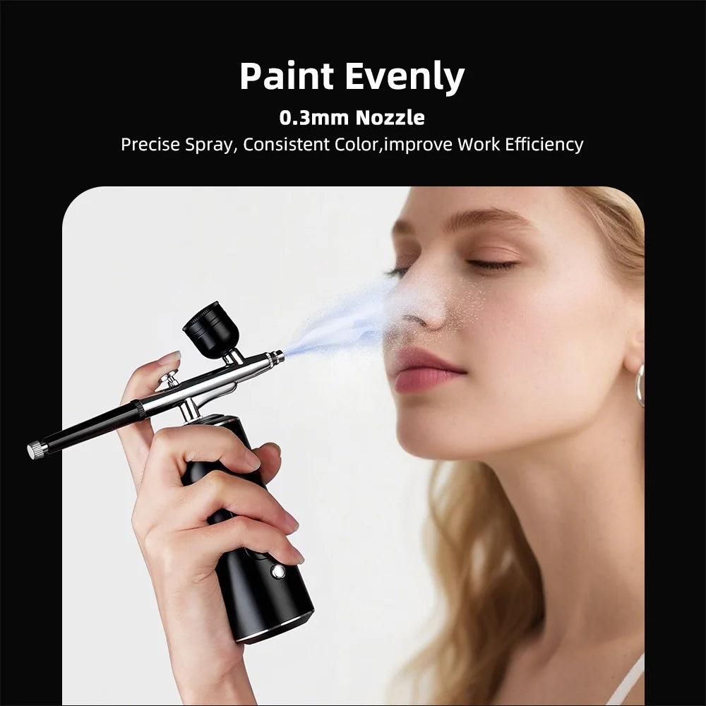 Rechargeable Wireless Airbrush Kit with Compressor Paint Spray Gun for Makeup Nail Art Cake Hair Dye Barber Face Beauty