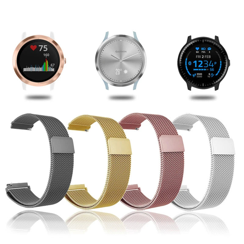 18mm 20mm 22mm Metal Strap For Garmin Vivoactive 3 4 4s 5 6 Band Watch Venu 2 2s 3s SQ Forerunner 645 Bracelet Milanese Loop