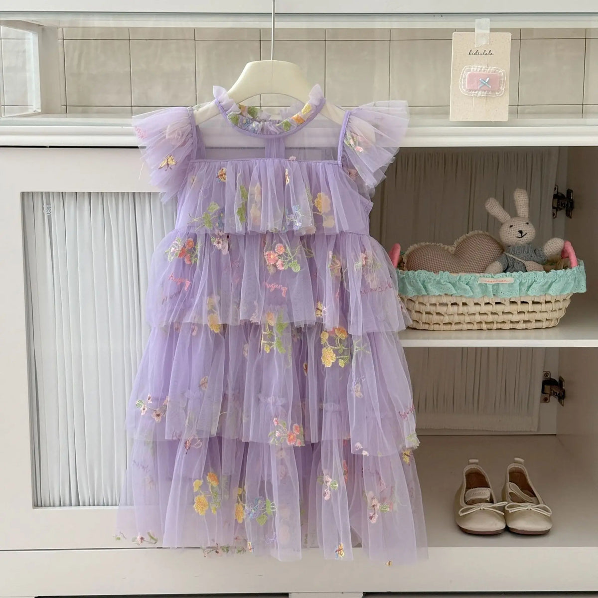 Girls Princess Dress Fairy Tulle Sweet Embroidered Cake Layered Dress for Kids Puffy Mesh Gown Birthday Party Wedding Dress