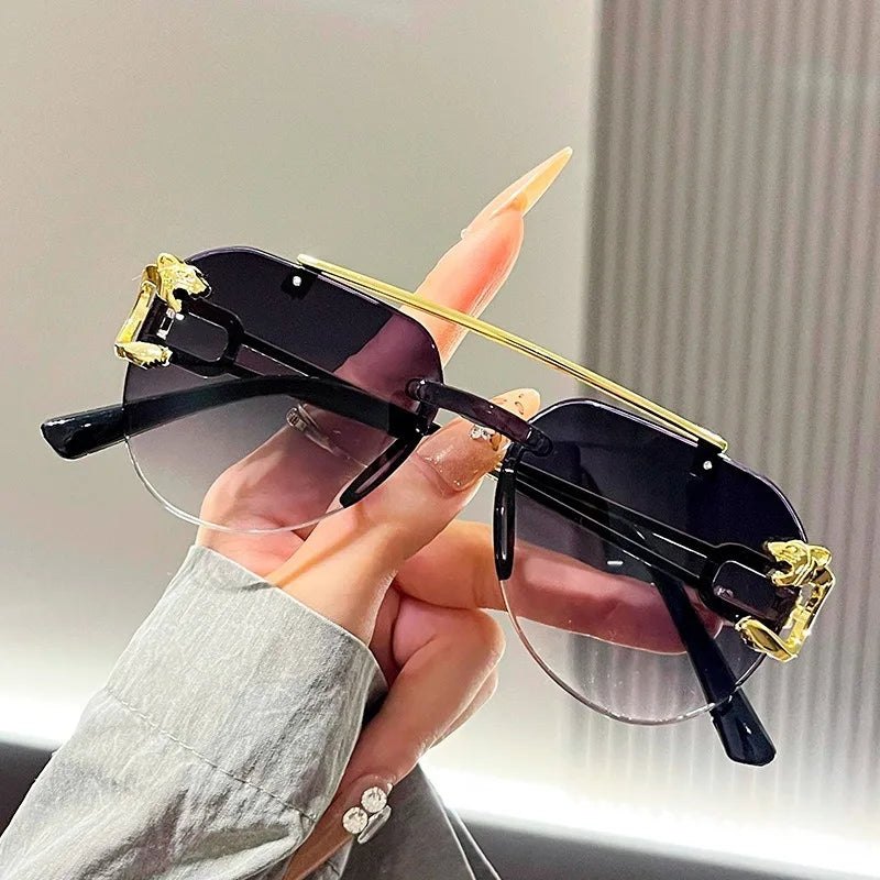 Frameless Beveled Sunglasses Frog Eyes Gradient Color UV Protection Oversized Sun Glasses