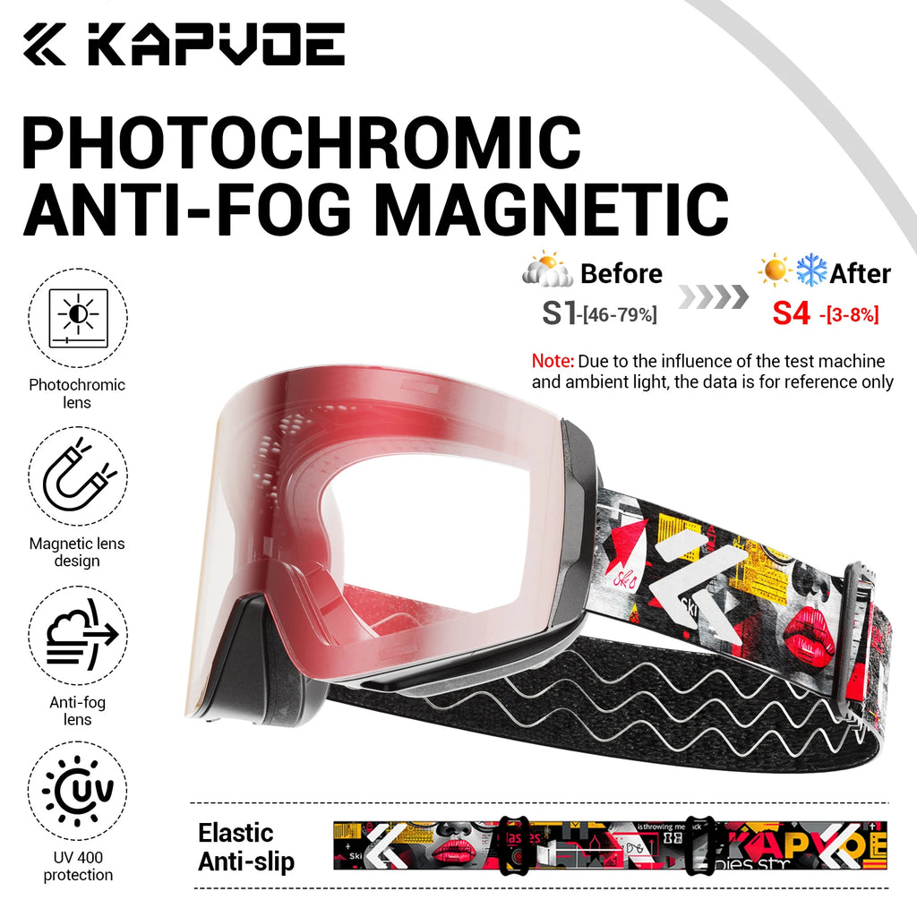 KAPVOE Magnetic Snow Goggles Double Layer Anti-Fog UV Protection for Skiing Snowboarding High-definition Clarity Unisex Skiing