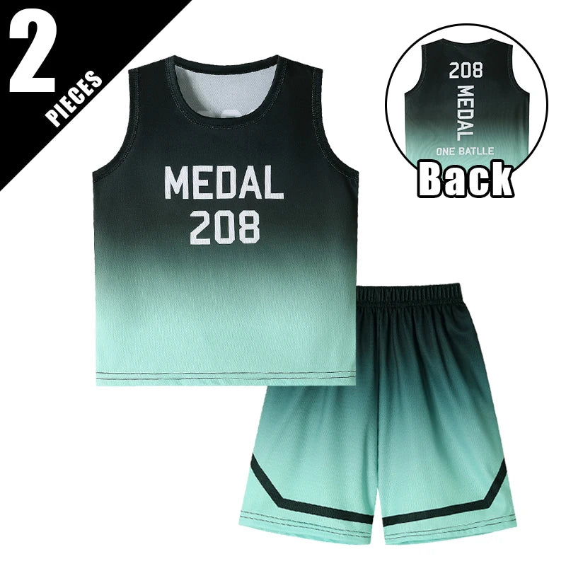 2 Pcs Summer Children's Quick Drying Sports Suit Boys' Comfortable And Breathable Multi-color Vest Girls' Running Casual Shorts