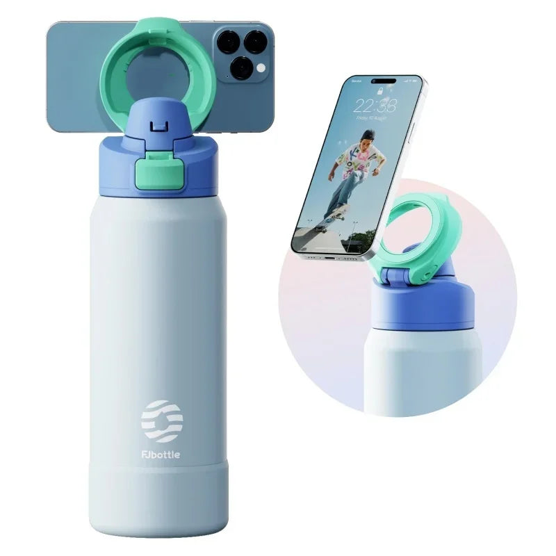 Fjbottle 710/950ML Stainless Steel Sports Water Bottle with Magnetic Phone Holder Bouncing Cover Insulation Cup Magnetic Thermos