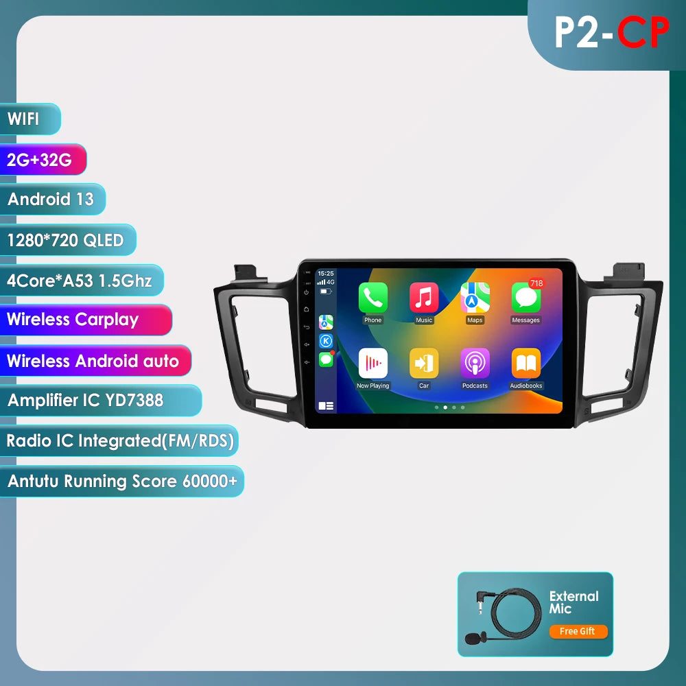 Android 12 Autoradio 7862 Dsp Carplay For Toyota RAV4 RAV 4 2013-2017 Multimedia Video player GPS Navi Stereo 2din QLED screen